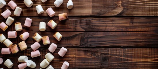 Aufkleber - Wooden backdrop with marshmallows offering a copy space image for customization