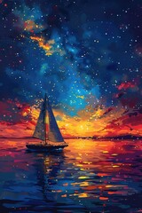 Wall Mural - sailboat at sunset