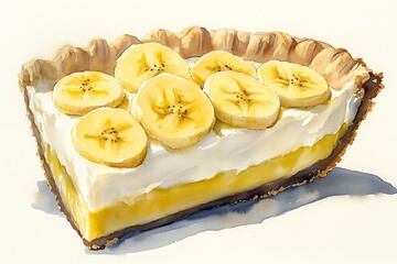 Poster - Watercolor Painting of a Slice of Banana Cream Pie.