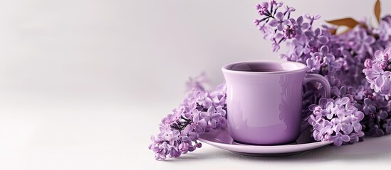 Aufkleber - Lilac cup on white backdrop with copy space image