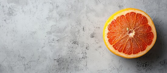 Aufkleber - A ripe grapefruit placed elegantly on a neutral concrete gray background symbolizing healthy nutrition and diet with copy space image