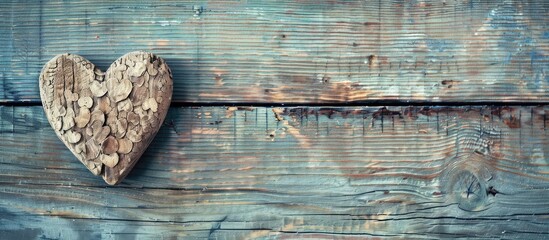 Poster - Vintage filtered heart decoration on wooden surface with copy space image