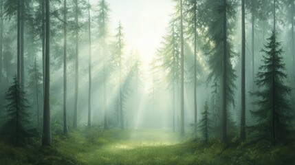 Wall Mural - a forest with trees and sunlight shining through the trees