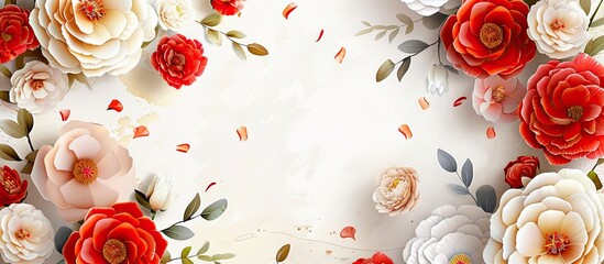 Poster - Template banner with flowers creating a background for copy space image on a greeting card frame