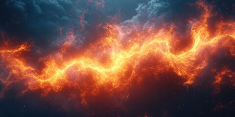 Canvas Print - Abstract Burning Orange Flames with Stars in a Dark Blue Sky