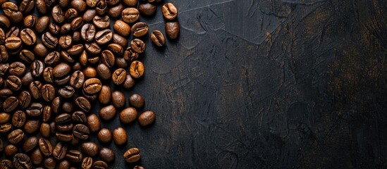 Poster - Top view of a background with roasted coffee beans offering ample copy space image