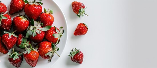 Aufkleber - Strawberries arranged on a plate with a white backdrop ideal for a copy space image