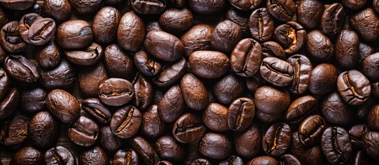 Poster - Background of roasted coffee beans up close perfect for copy space image