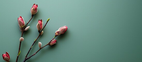 Aufkleber - Woman s day floral buds on a green background with copy space image available
