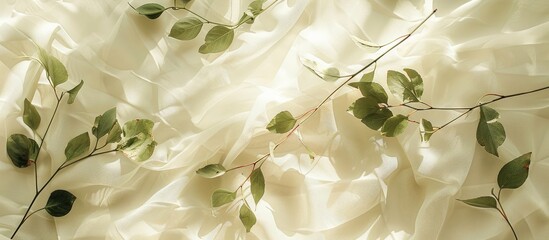 Wall Mural - Flat lay mockup featuring branches and leaves for a letter or wedding invitation capturing natural light and shadows creating a visually appealing copy space image