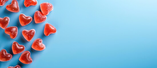 Leinwandbilder - Heart shaped candies on a vibrant blue backdrop with space for text or graphics top view image available. Creative banner. Copyspace image