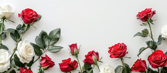 Poster - Isolated red and white roses on a white backdrop with copy space image