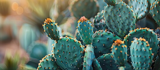 Poster - Focus on a large prickly pear plant with copy space image