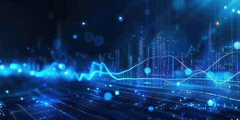 Wall Mural - blue gradient background, data visualization of financial, with light lines and blue as the main col