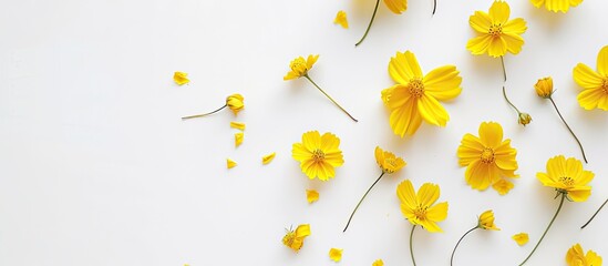 Aufkleber - Spring themed yellow flowers on a white backdrop highlighting the essence of the season with a copy space image