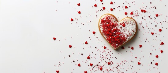 Aufkleber - Valentine s Day celebration with a heart shaped cookie on a white background in a copy space image