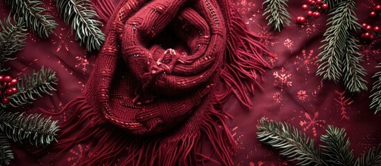 Fototapete - Scarf laid on Christmas themed background with copy space image