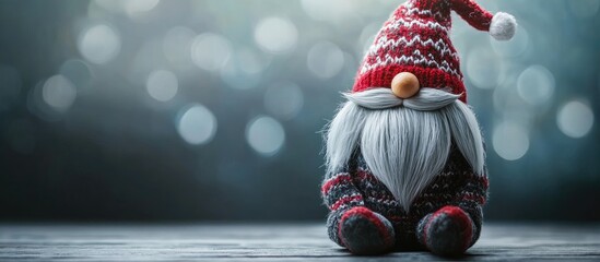 Poster - Scandinavian gnome to enhance your holiday decor Christmas advent decoration Concept for Christmas or New Year greeting card mock up. with copy space image. Place for adding text or design