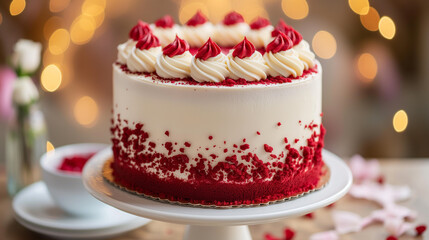 Wall Mural - there is a cake with red and white frosting on a plate