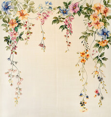 Wall Mural - there is a painting of flowers on a wall with a white background