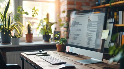 Poster - Professional workspace featuring a desktop computer with an online shopping website and a customer support email open, with copy space. Generative AI.
