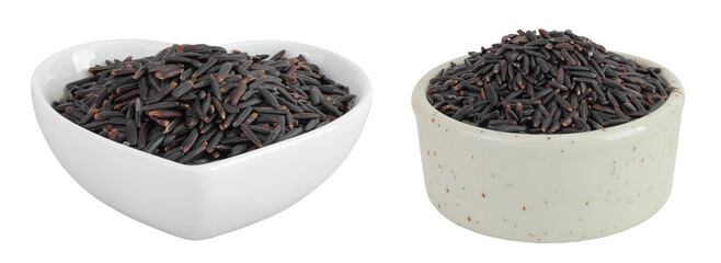 Canvas Print - Black rice in a ceramic bowl isolated on white background with full depth of field