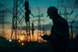 © Olsek - Silhouette of a worker checking his phone against a sunset backdrop at an industrial site. Moody and contemplative. Perfect for work-related and tech themes in social media. Generative AI