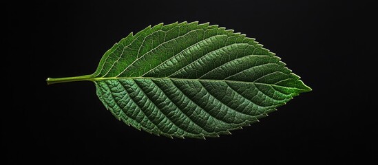Poster - Green leaf against a black background. with copy space image. Place for adding text or design