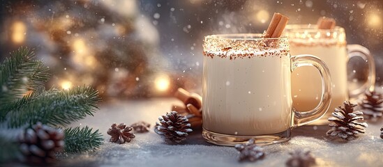 Fototapete - Classic winter Christmas eggnog a beverage to warm chilly nights Beverage and homemade Christmas treat. with copy space image. Place for adding text or design