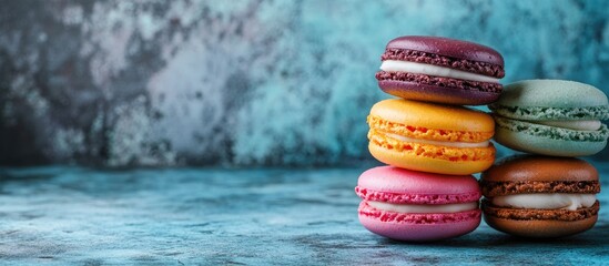 Poster - Colorful macaroons Sweet macarons set against a retro background with copyspace