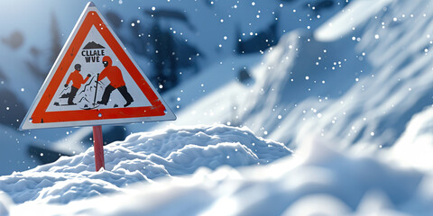 Avalanche Warning: Safety Measures for Snowy Terrain - Picture a sign warning of an avalanche, urging caution and awareness of avalanche risks in snowy terrain