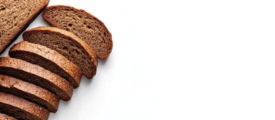 Poster - Rye Bread Sourdough rye bread slices separated on a white background. with copy space image. Place for adding text or design