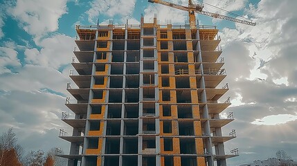 Poster - Construction of a multi-story building. Generative AI.