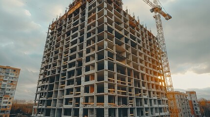 Poster - Construction of a multi-story building. Generative AI.