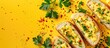 © vxnaghiyev - Board featuring tasty processed cheese with bread and chili on a yellow background. with copy space image. Place for adding text or design