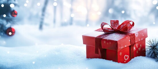 Aufkleber - Wrapped gift for a winter holiday background with copyspace