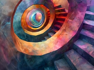 Wall Mural - Abstract Spiral Staircase with Colorful Textures.