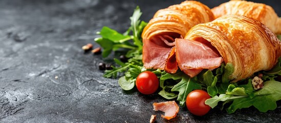 Poster - Fresh Bayonne Ham salad and croissant. with copy space image. Place for adding text or design