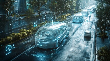 Sticker - Intelligent self-driving vehicles drive on the streets of the future smart city