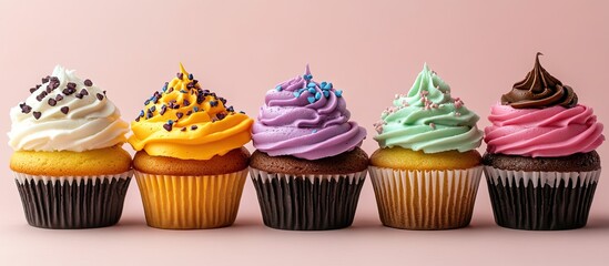 Fototapete - Assorted cupcakes in various colors. with copy space image. Place for adding text or design