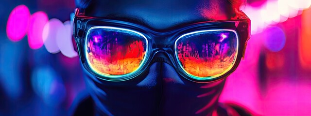 Cool guy wearing a glowing mask in vibrant colors