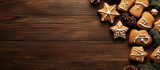 Poster - Christmas cookies on a wooden background. with copy space image. Place for adding text or design
