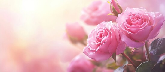 Poster - Beautiful pink roses with copyspace and a soft blur for backgrounds Abstract floral background