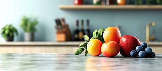 Poster - Fresh ripe fruits on the kitchen counter. with copy space image. Place for adding text or design
