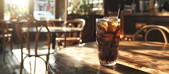 Aufkleber - Iced black coffee on a table in a cafe. with copy space image. Place for adding text or design