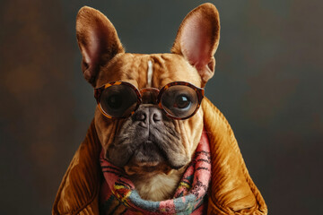 Sticker - A french bulldog wearing glasses and a scarf