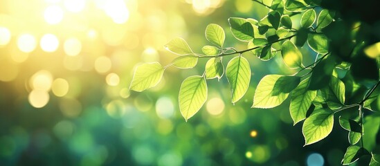 Poster - Bokeh background featuring abstract blurred leaves and vibrant summer sunlight. with copy space image. Place for adding text or design