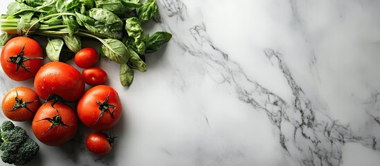 Poster - vegetables on a marble surface. with copy space image. Place for adding text or design