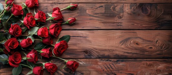 Aufkleber - red roses on a wooden surface Valentine s Day backdrop. with copy space image. Place for adding text or design