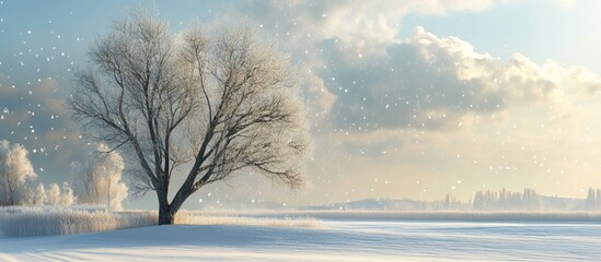 Leinwandbilder - Winter Poplar Tree. with copy space image. Place for adding text or design